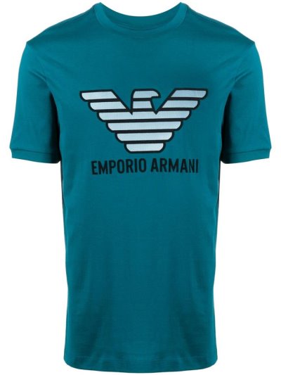 Blue Armani Emporio Eagle Logo Men's T Shirts | UAE61881
