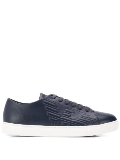 Blue Armani Emporio Embossed Logo Men's Sneakers | UAE46538