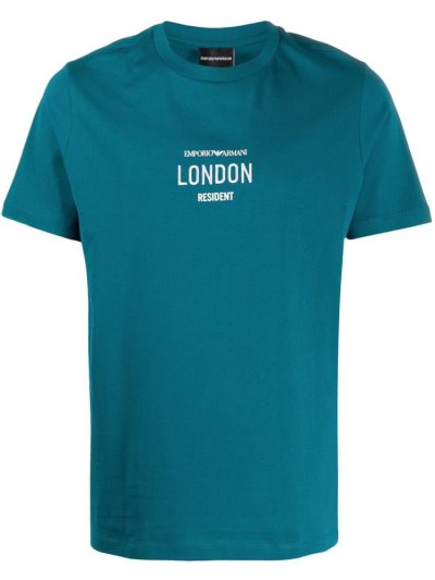 Blue Armani Emporio Embroidered Detail Men's T Shirts | UAE89660