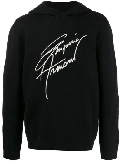 Blue Armani Emporio Embroidered Knitted Men's Hoodie | UAE41392