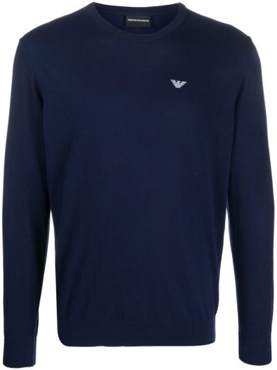 Blue Armani Emporio Embroidered Logo Men's Jumpers | UAE13823