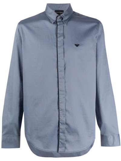 Blue Armani Emporio Embroidered Logo Men's Shirts | UAE19683