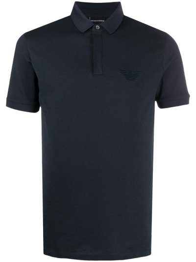 Blue Armani Emporio Embroidered Logo Men's Polo Shirts | UAE29041