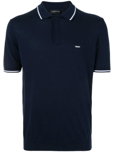 Blue Armani Emporio Embroidered Logo Men's Polo Shirts | UAE55797