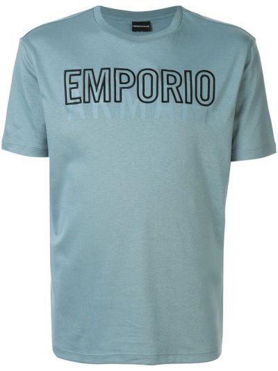 Blue Armani Emporio Embroidered Logo Men's T Shirts | UAE72223