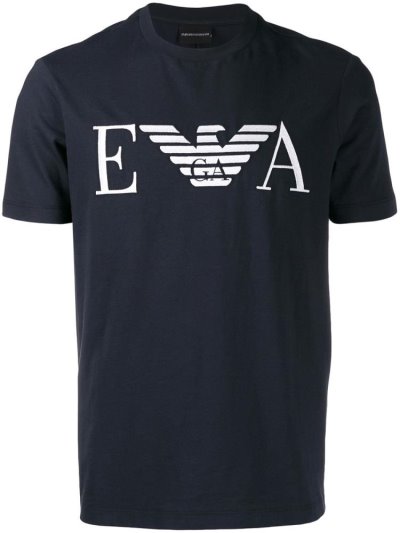 Blue Armani Emporio Embroidered Men's T Shirts | UAE23146