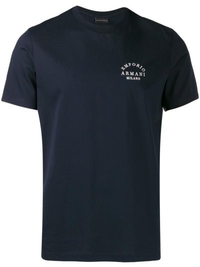 Blue Armani Emporio Embroidered Men's T Shirts | UAE46277