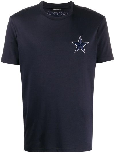 Blue Armani Emporio Embroidered Star Men's T Shirts | UAE12180
