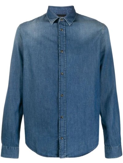 Blue Armani Emporio Faded Denim Men's Shirts | UAE30804