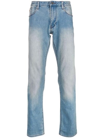 Blue Armani Emporio Faded Straight Leg Men's Jeans | UAE93622