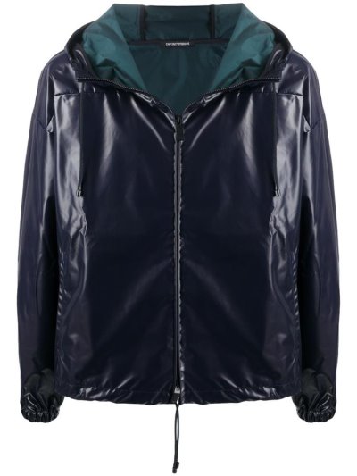 Blue Armani Emporio Faux Leather Hooded Men's Jackets | UAE52173