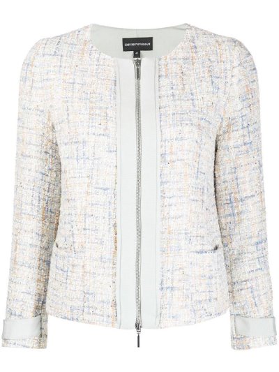 Blue Armani Emporio Formal Tweed Embellished Women's Jackets | UAE80241