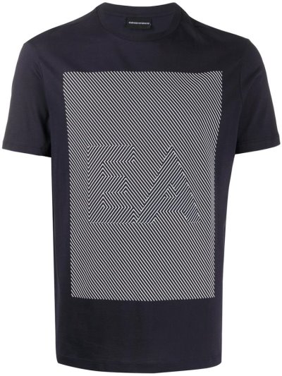 Blue Armani Emporio Geometric Logo Men's T Shirts | UAE39357