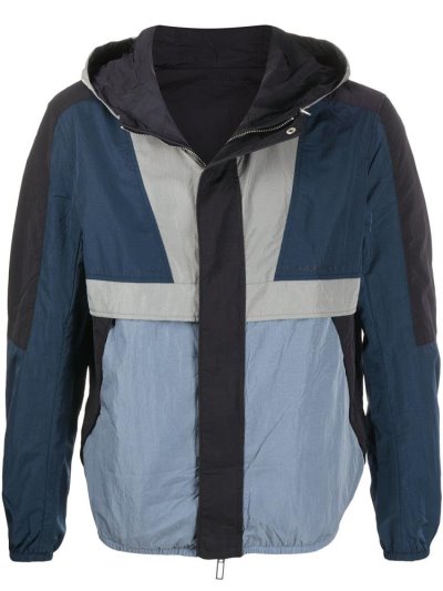 Blue Armani Emporio Geometric Panel Reversible Hooded Men's Jackets | UAE18752