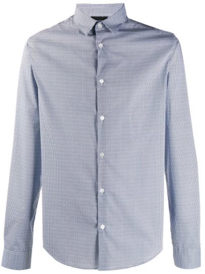 Blue Armani Emporio Geometric Print Men's Shirts | UAE39327
