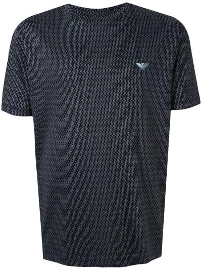 Blue Armani Emporio Geometric Print Men's T Shirts | UAE62801