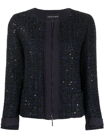 Blue Armani Emporio Glitter Tweed Zip Women's Jackets | UAE37905