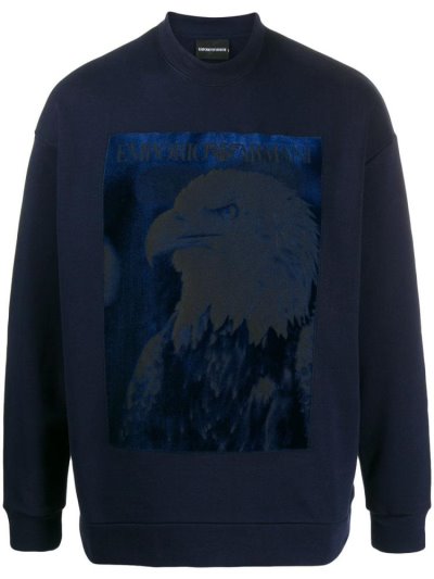 Blue Armani Emporio Glittery Eagle Print Men's Sweatshirts | UAE88760