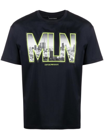 Blue Armani Emporio Graphic Print Men's T Shirts | UAE84186