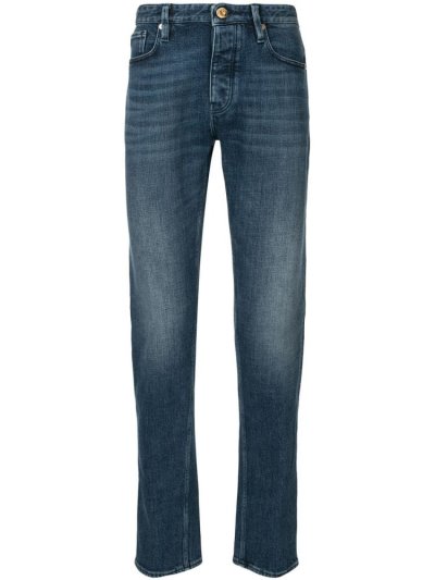 Blue Armani Emporio High Rise Slim Fit Faded Effect Men's Jeans | UAE17299