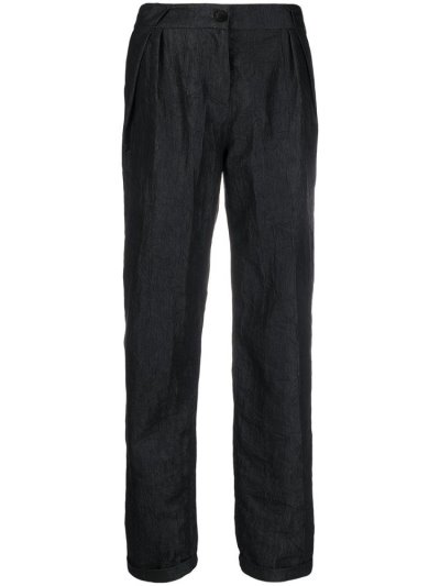 Blue Armani Emporio High Waisted Crinkled Women's Pants | UAE23486