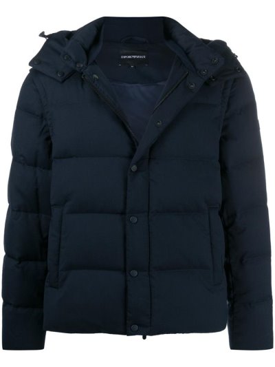 Blue Armani Emporio Hooded Down Jackets Men's Jackets | UAE09820
