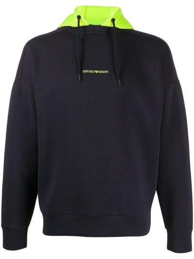 Blue Armani Emporio Hooded Logo Men's Sweaters | UAE60605