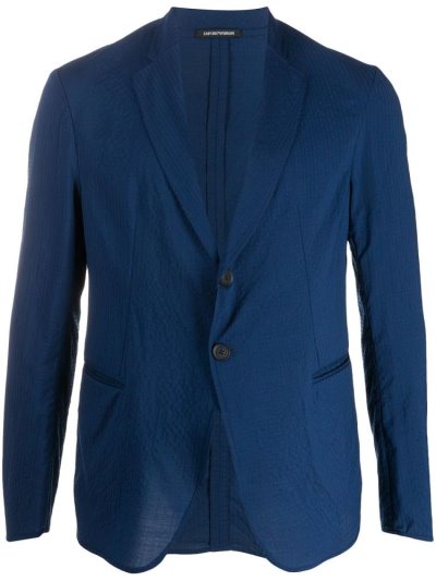 Blue Armani Emporio Jacquard Striped Men's Blazers | UAE16038