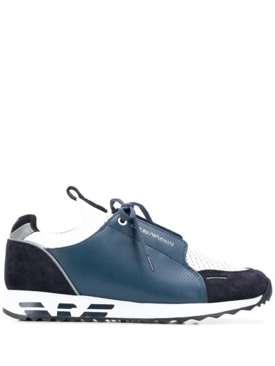 Blue Armani Emporio Knit Insert Low Top Men's Sneakers | UAE40065