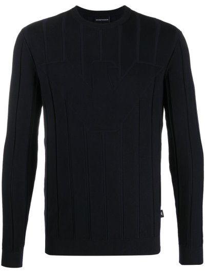 Blue Armani Emporio Knitted Logo Men's Jumpers | UAE48779