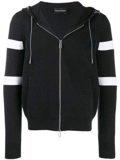 Blue Armani Emporio Knitted Striped Men's Hoodie | UAE16882