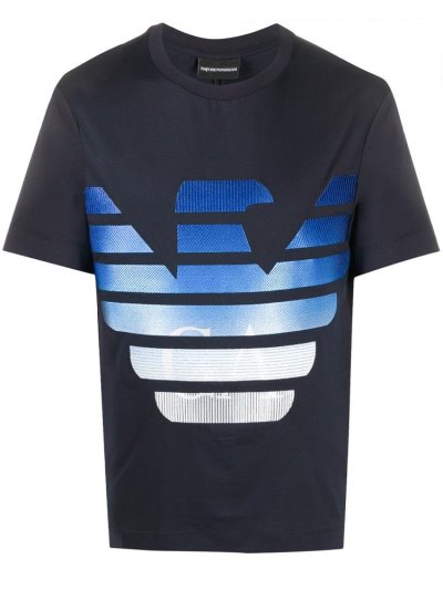 Blue Armani Emporio Large Logo Men's T Shirts | UAE63355