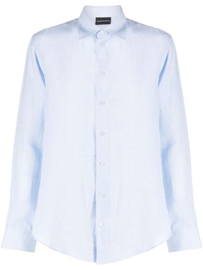 Blue Armani Emporio Line Long Sleeve Men's Shirts | UAE96232