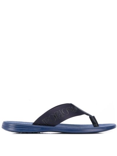 Blue Armani Emporio Logo Bands Men's Flip Flops | UAE09876
