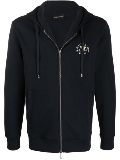 Blue Armani Emporio Logo Drawstring Zipped Men's Hoodie | UAE87458