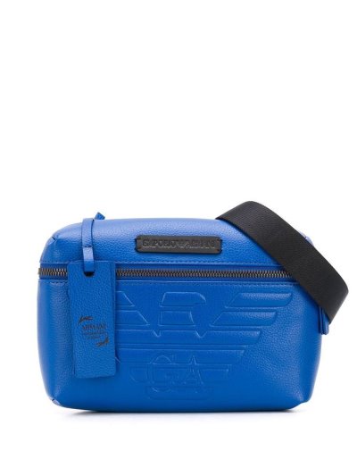 Blue Armani Emporio Logo Embossed Men's Belt Bags | UAE32875