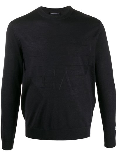 Blue Armani Emporio Logo Fine Knit Men's Jumpers | UAE18849