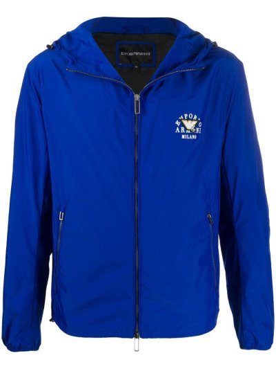 Blue Armani Emporio Logo Hooded Men's Jackets | UAE73574