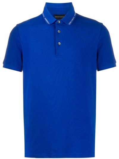 Blue Armani Emporio Logo Men's Polo Shirts | UAE13308