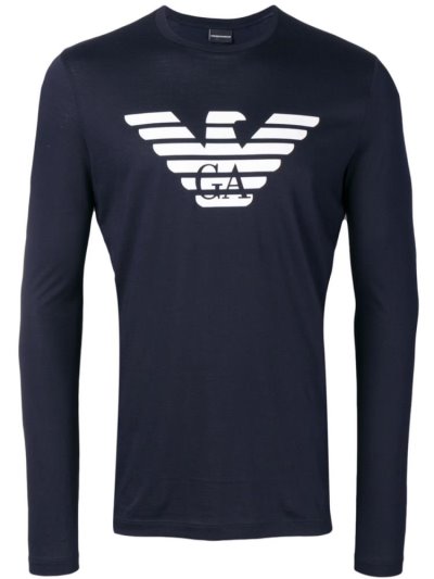 Blue Armani Emporio Logo Men's Sweatshirts | UAE93553