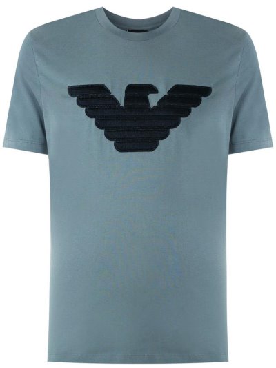 Blue Armani Emporio Logo Men's T Shirts | UAE62718