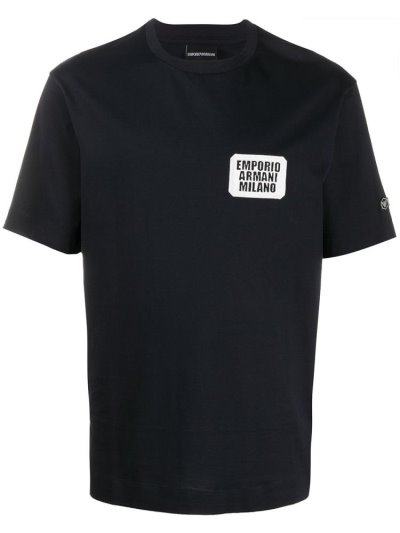 Blue Armani Emporio Logo Patch Cotton Men's T Shirts | UAE15156