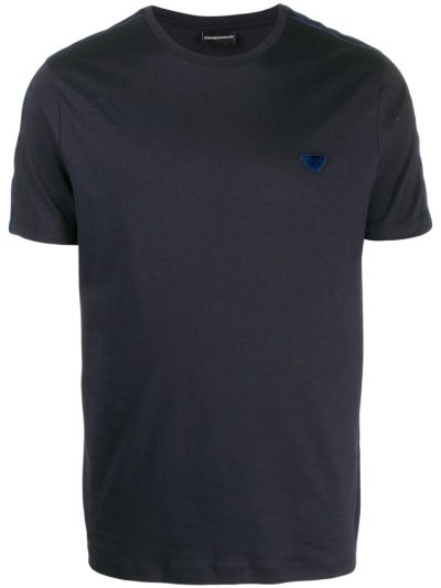 Blue Armani Emporio Logo Patch Crew Neck Men's T Shirts | UAE76650