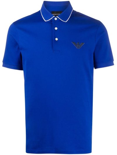 Blue Armani Emporio Logo Patch Men's Polo Shirts | UAE38862