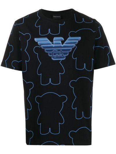 Blue Armani Emporio Logo Patch Men's T Shirts | UAE45395