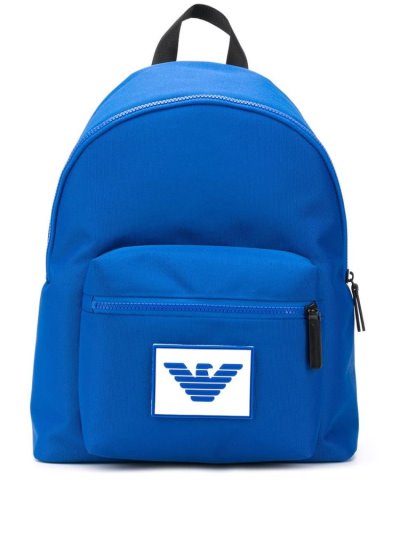 Blue Armani Emporio Logo Patch Men's Backpacks | UAE49560