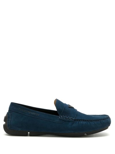 Blue Armani Emporio Logo Plaque Boat Shoes Men's Shoes | UAE61234