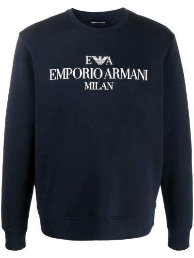 Blue Armani Emporio Logo Print Crew Neck Men's Sweatshirts | UAE19830