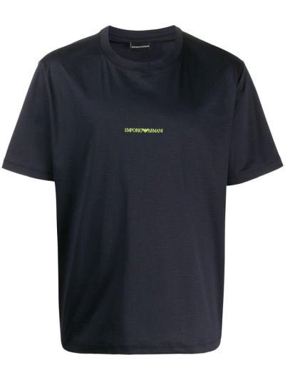 Blue Armani Emporio Logo Print Crew Neck Men's T Shirts | UAE59911
