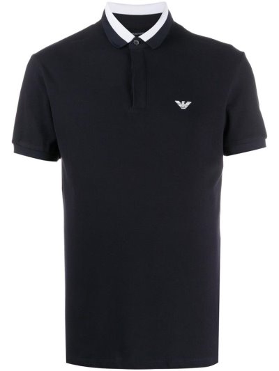 Blue Armani Emporio Logo Print Men's Polo Shirts | UAE17210